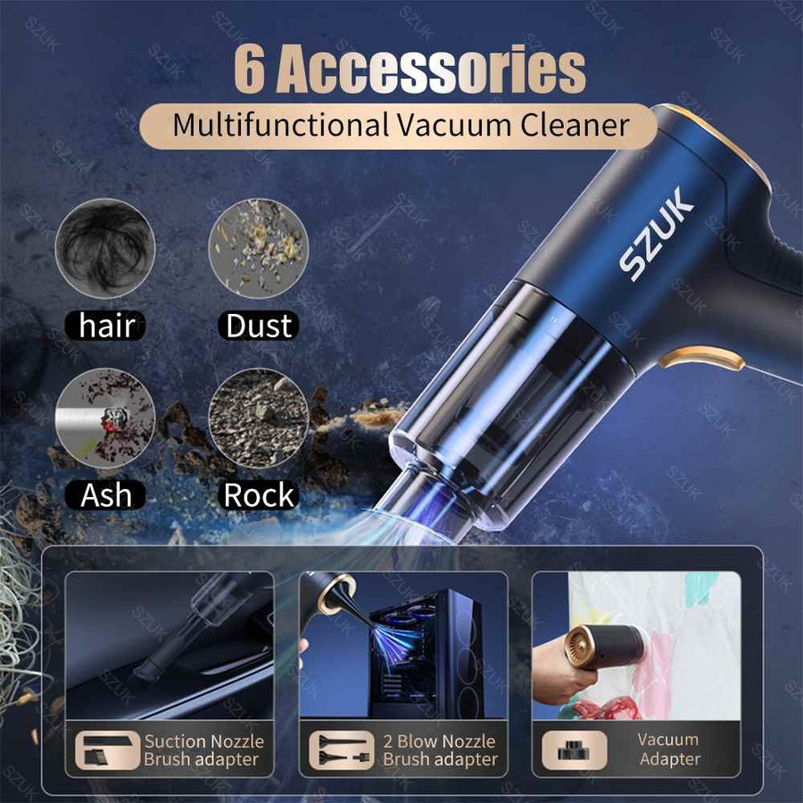 Premium 98000PA Car Vacuum Cleaner with Powerful Suction and Accessories