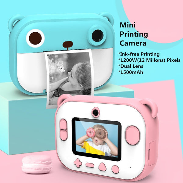 Colorful children's camera with Polaroid printing feature