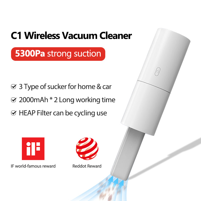Premium handheld wireless car vacuum cleaner C1 with rechargeable battery.