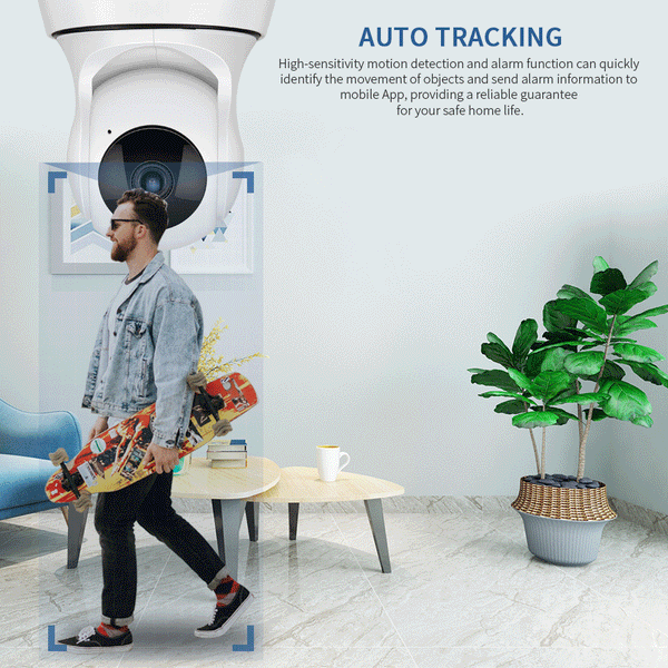 Wireless Wi-Fi security camera with night vision and automatic infrared switching.