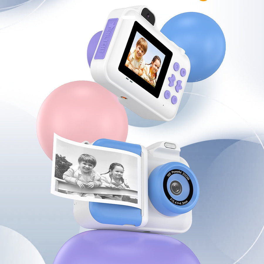 Children's Intelligent Printing Camera in blue, pink, and purple colors