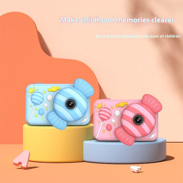 Children's dual camera toy available in pink and blue designs