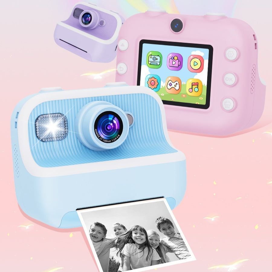 Premium Dual Camera 2400W HD Children's Camera in pink, blue, and purple